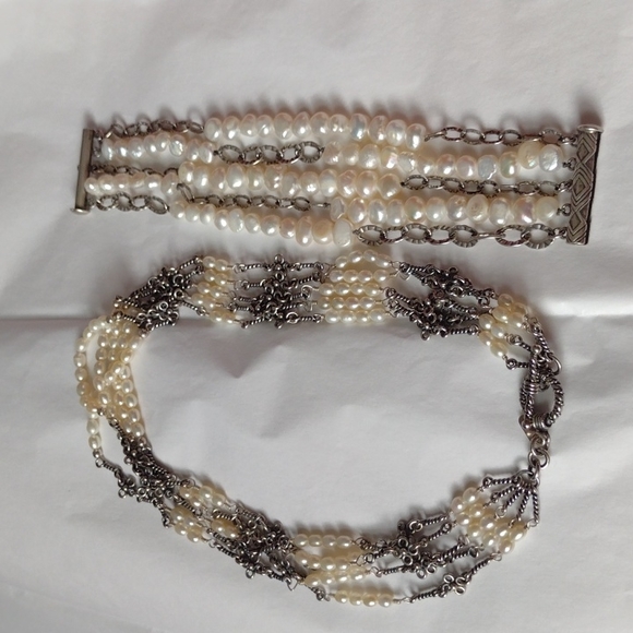 Bridal Art Nouveau Pearl  .925 Sterling Silver Cho - Picture 6 of 10